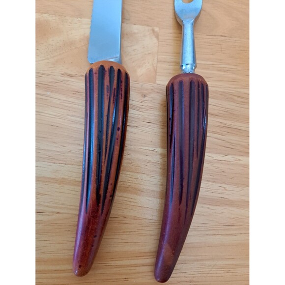 VTG Guide-a-Knife Carving Set 2 Pc Stainless Faux Stag Horn Sheffield England - Picture 2 of 7